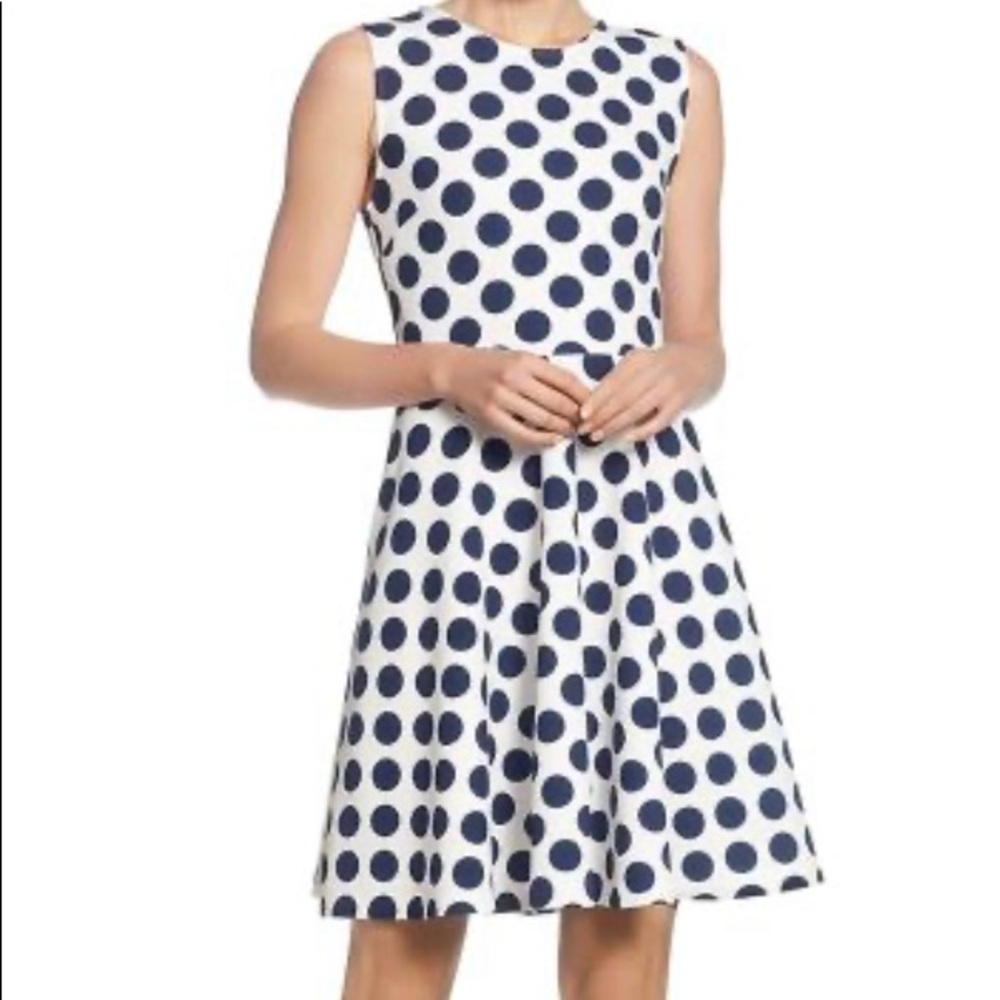 Tahari white and navy polka dot dress